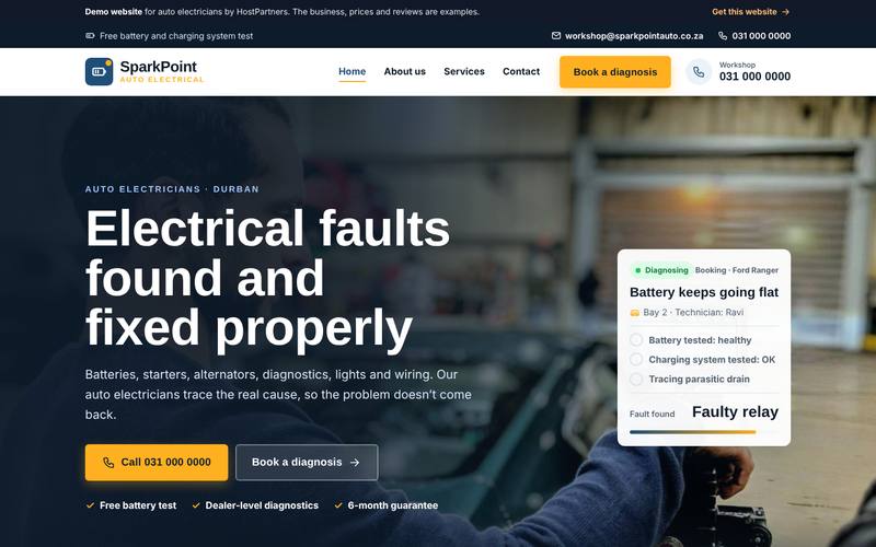 Preview of a website for auto electricians