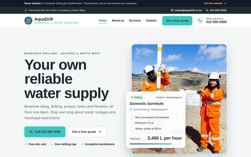 Preview of a website for borehole drilling