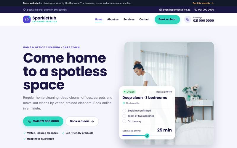 Preview of a website for cleaning services
