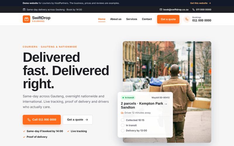 Preview of a website for couriers