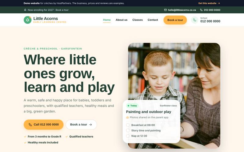 Preview of a website for crèches