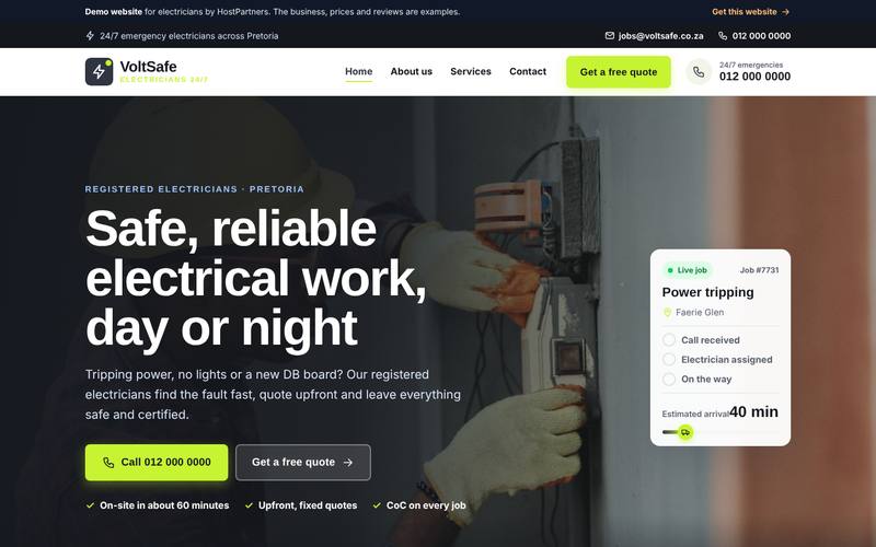Preview of a website for electricians