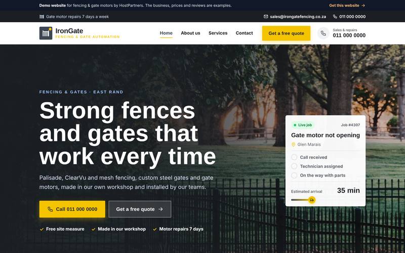 Preview of a website for fencing & gate motors