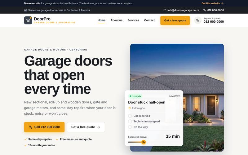 Preview of a website for garage doors
