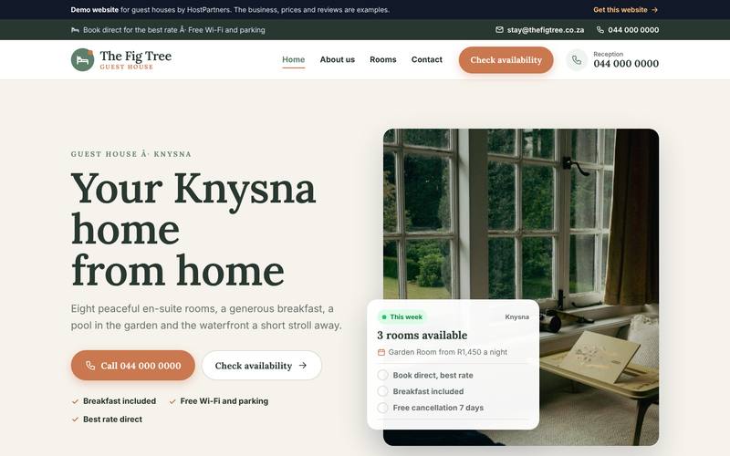 Preview of a website for guest houses