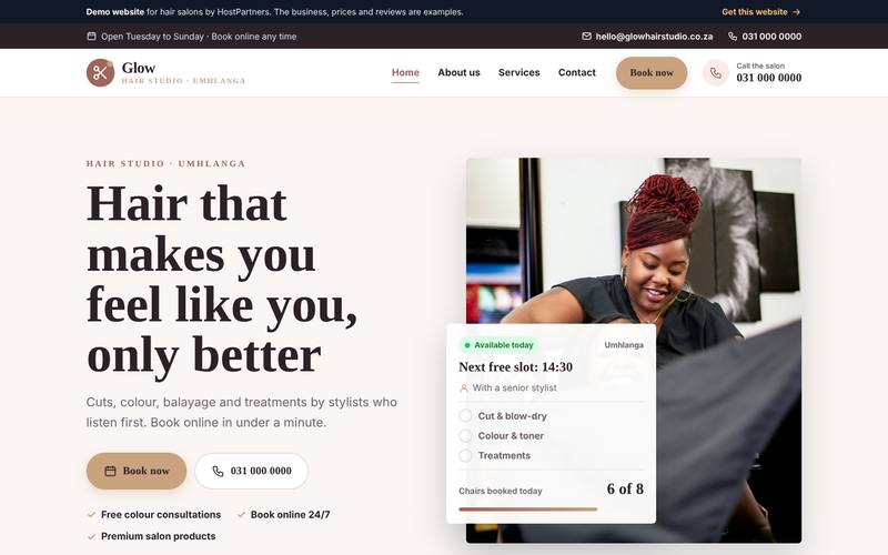 Preview of a website for hair salons