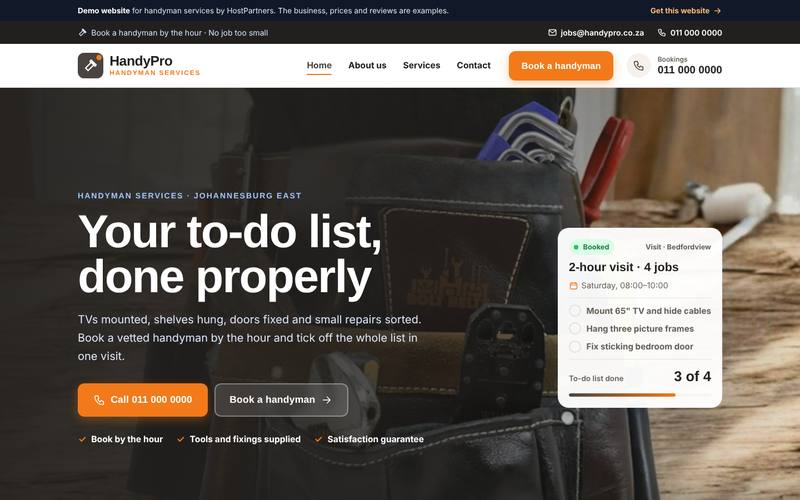 Preview of a website for handyman services