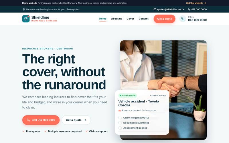 Preview of a website for insurance brokers