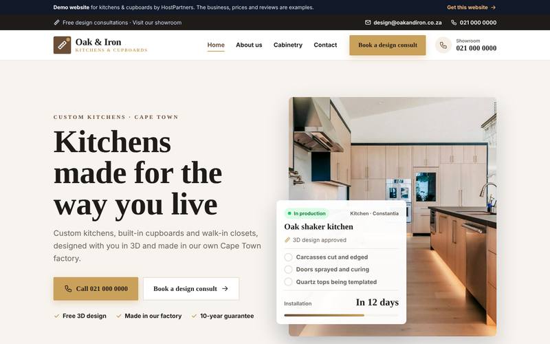Preview of a website for kitchens & cupboards
