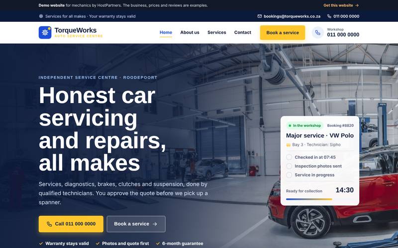 Preview of a website for mechanics