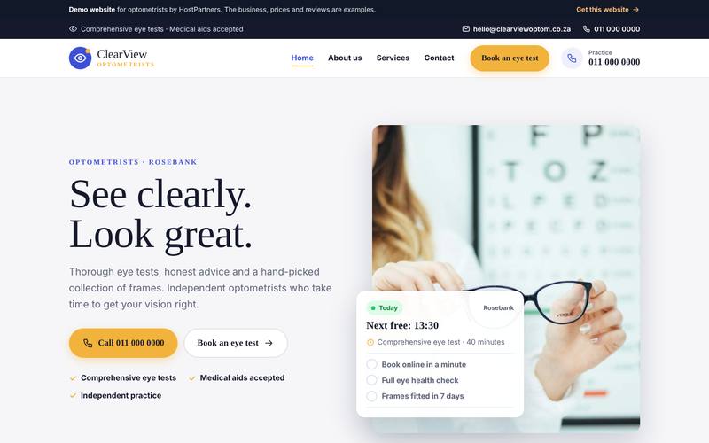 Preview of a website for optometrists