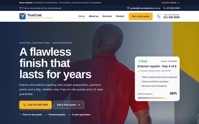 Preview of a website for painters
