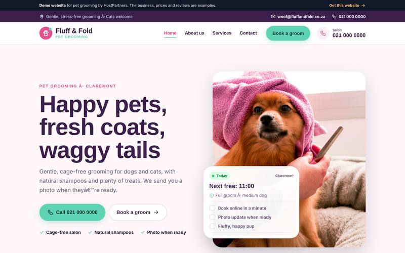 Preview of a website for pet grooming