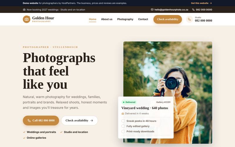 Preview of a website for photographers