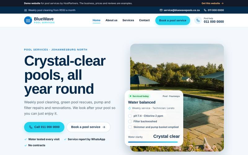 Preview of a website for pool services