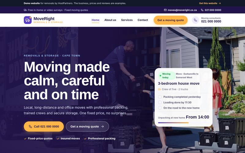 Preview of a website for removals