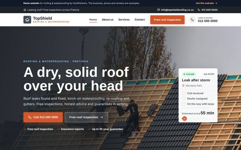 Preview of a website for roofing & waterproofing