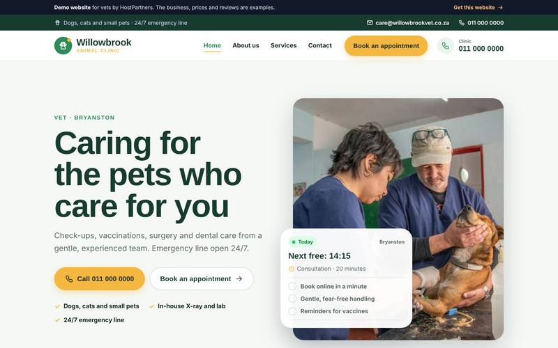 Preview of a website for vets