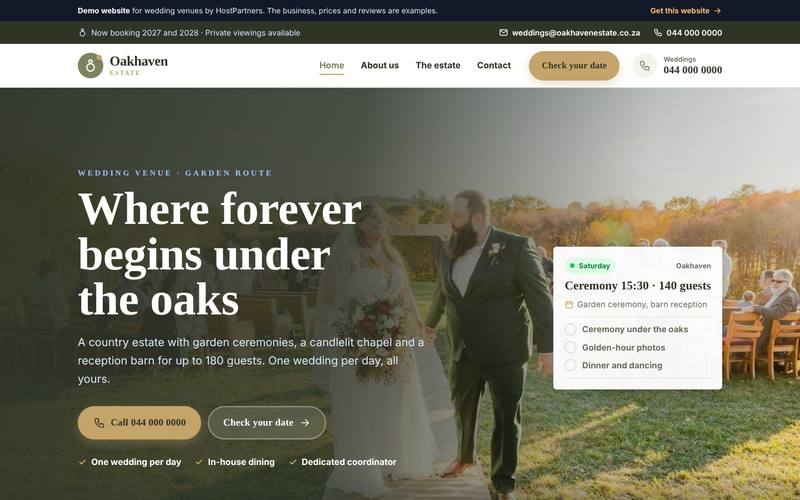 Preview of a website for wedding venues